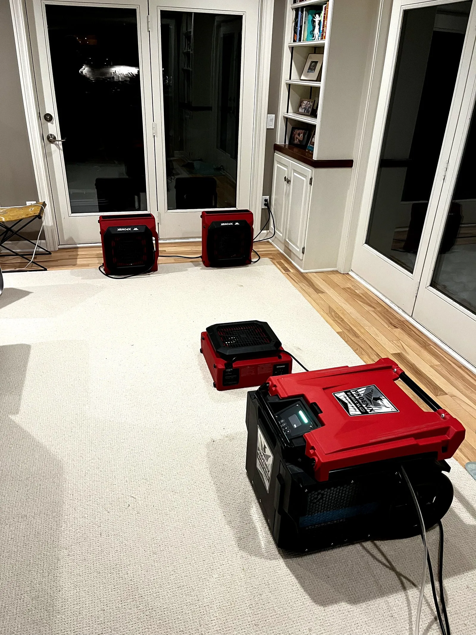 Multiple air movers set up for structural drying — Grand Rapids, MI